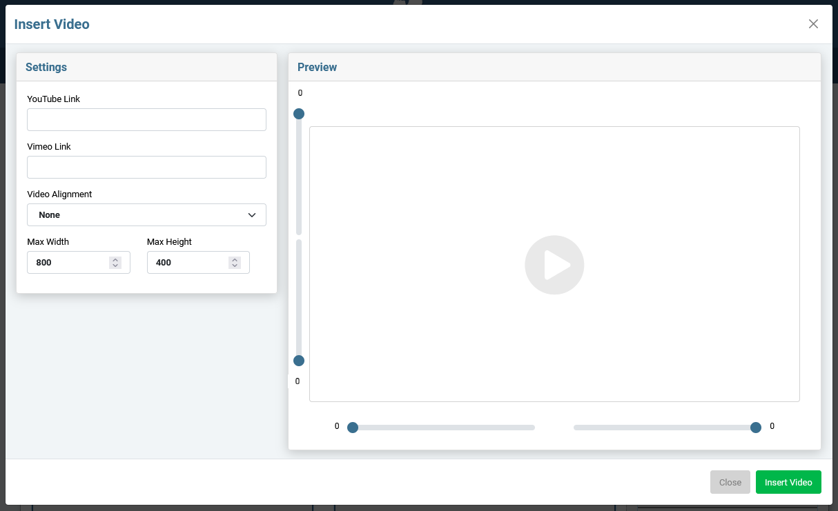 Blank Insert Video Pane of the Sandhills Editor